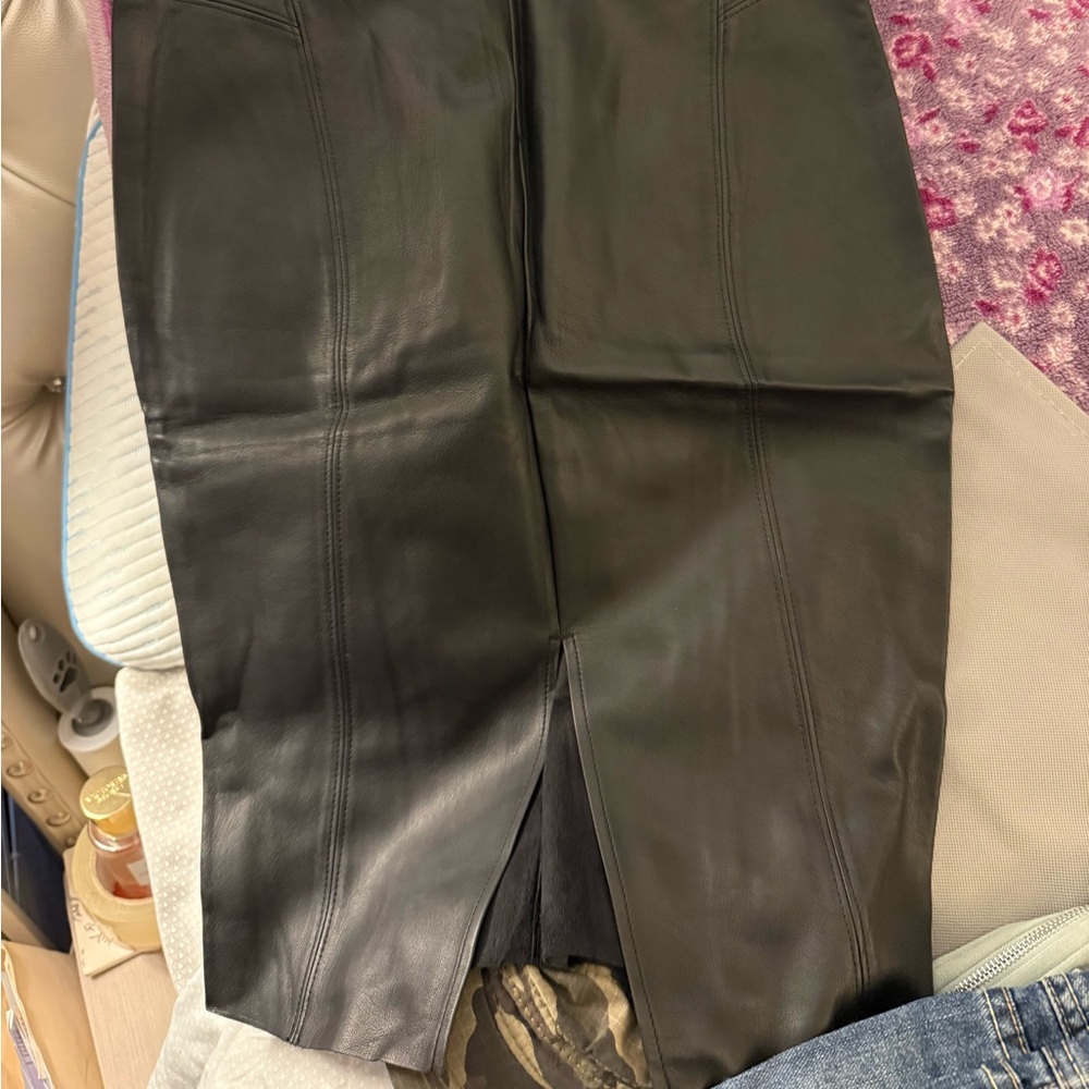 Express Black Leather Midi Skirt